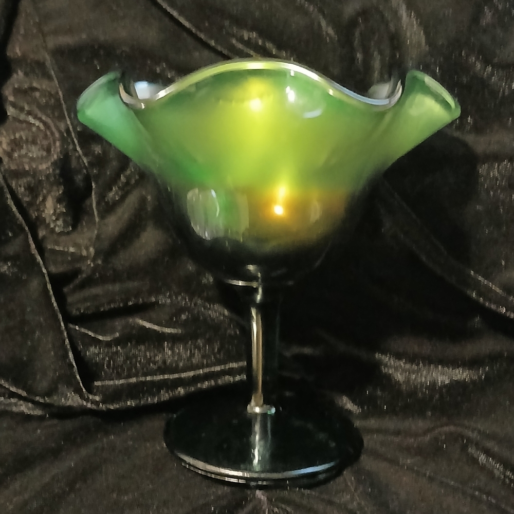 Opalescent/Emerald Green Glass Compote